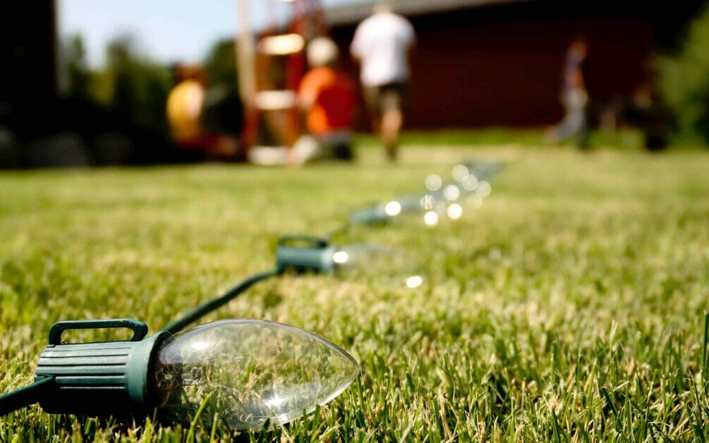 Outdoor lightbulb laid on the grass