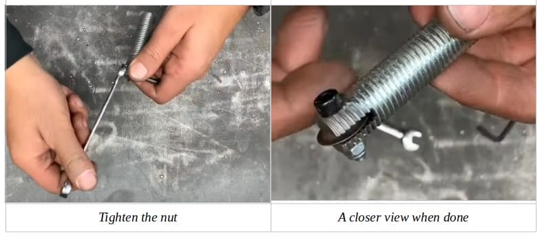 Two image of a person tightening the nut and showing it up close
