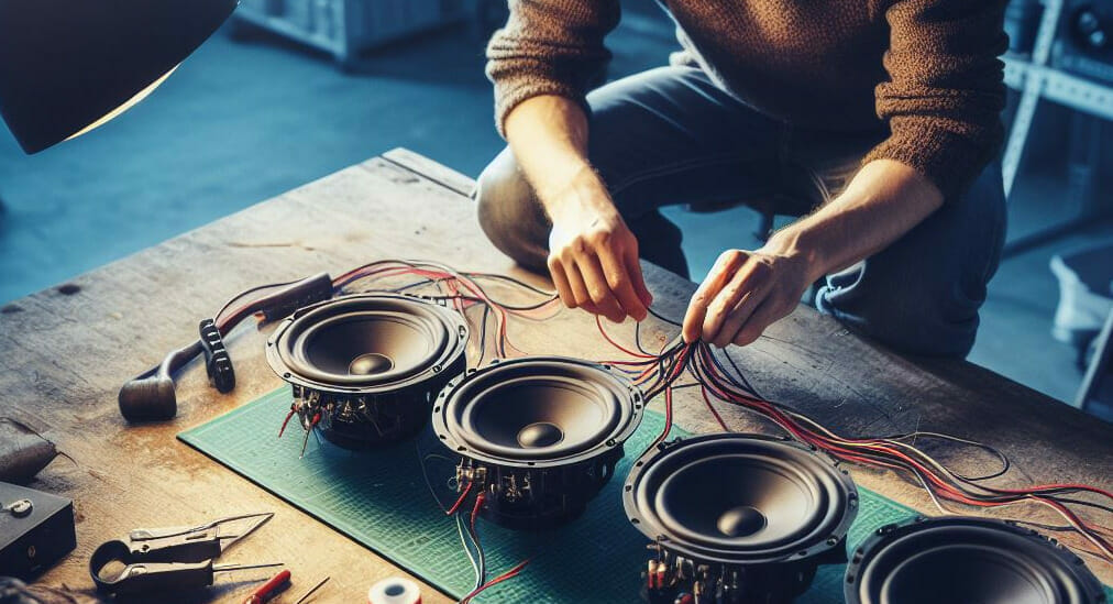 A man is wiring a subwoofers