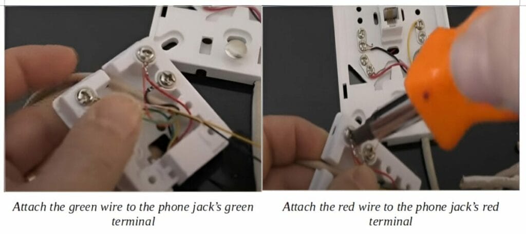 A person attaching wires to the phone jack