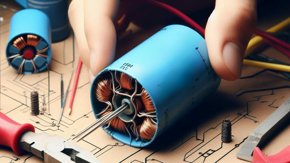 A person is working on capacitor in a table