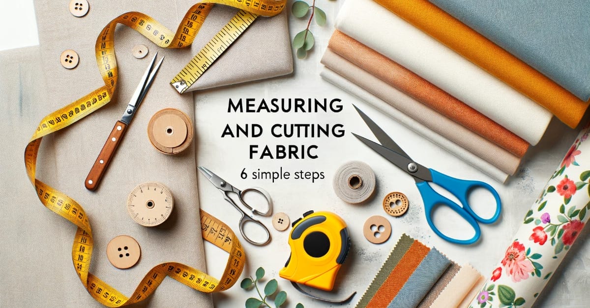 Upholstery tools with text that says "MEASURING AND CUTTING FABRIC"