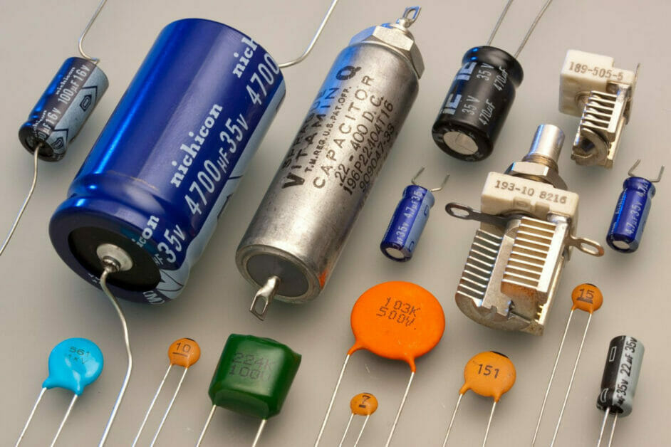 Different kinds of capacitor on the table