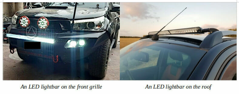 A LED lightbar on the front grilled and on the roof