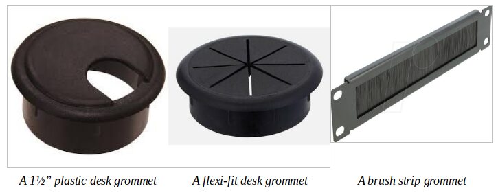 Three different types of desk grommet