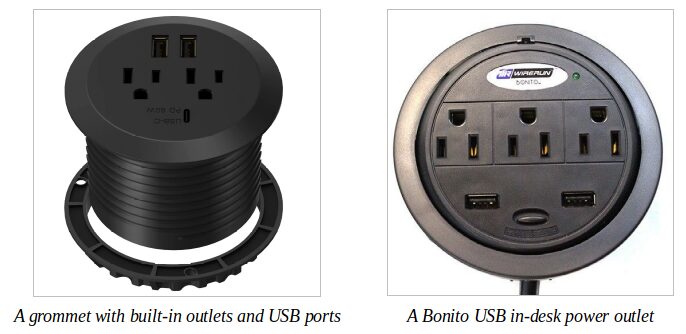 A grommet with built-in outlets and USB ports