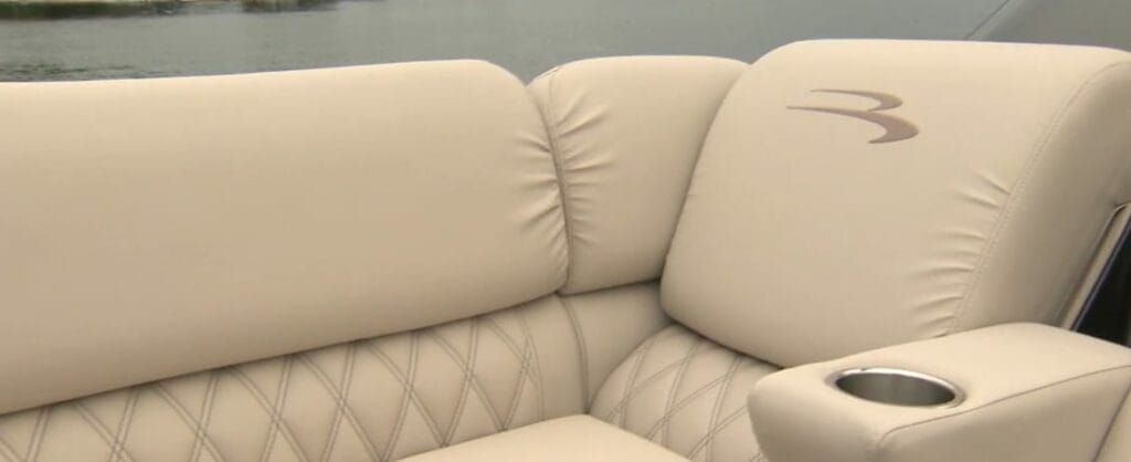 The interior of a boat with marine upholstery