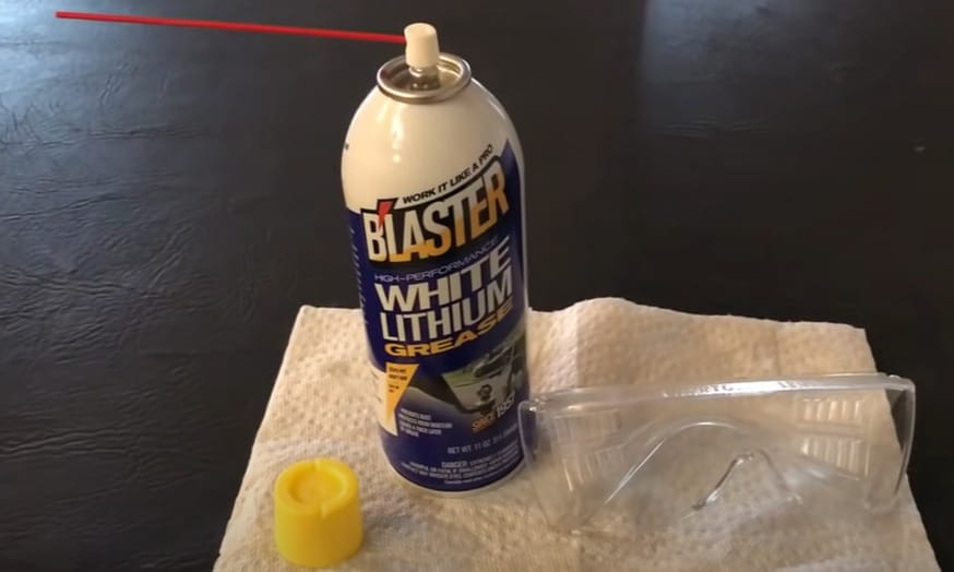 A spray bottle of Blasther White Lithium grease