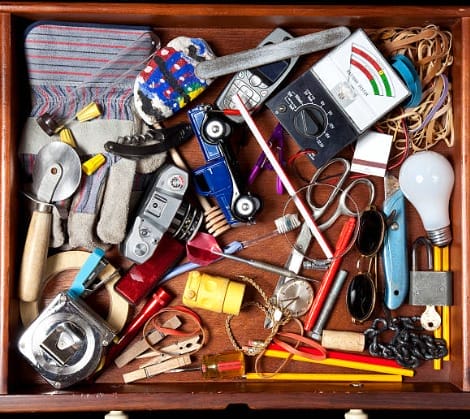 Inside of a drawer full of electrical tools