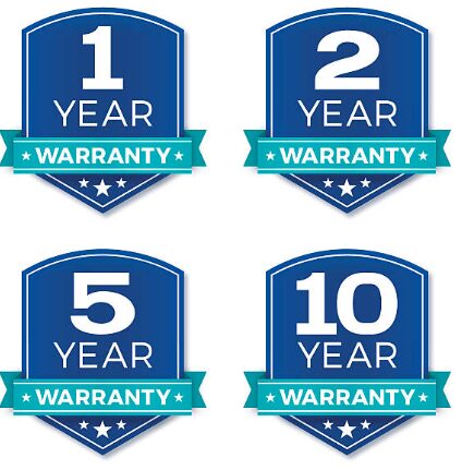 A set of warranty badges showing its years
