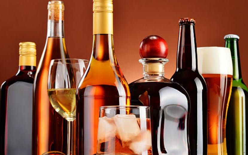 A group of different types of alcohol bottles