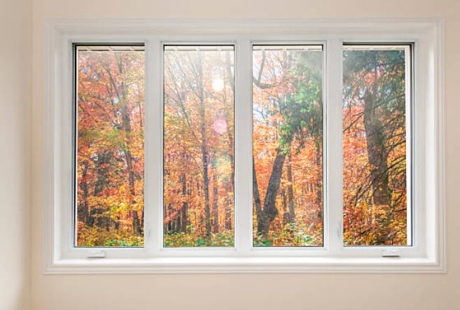 A home window with a view of a forest