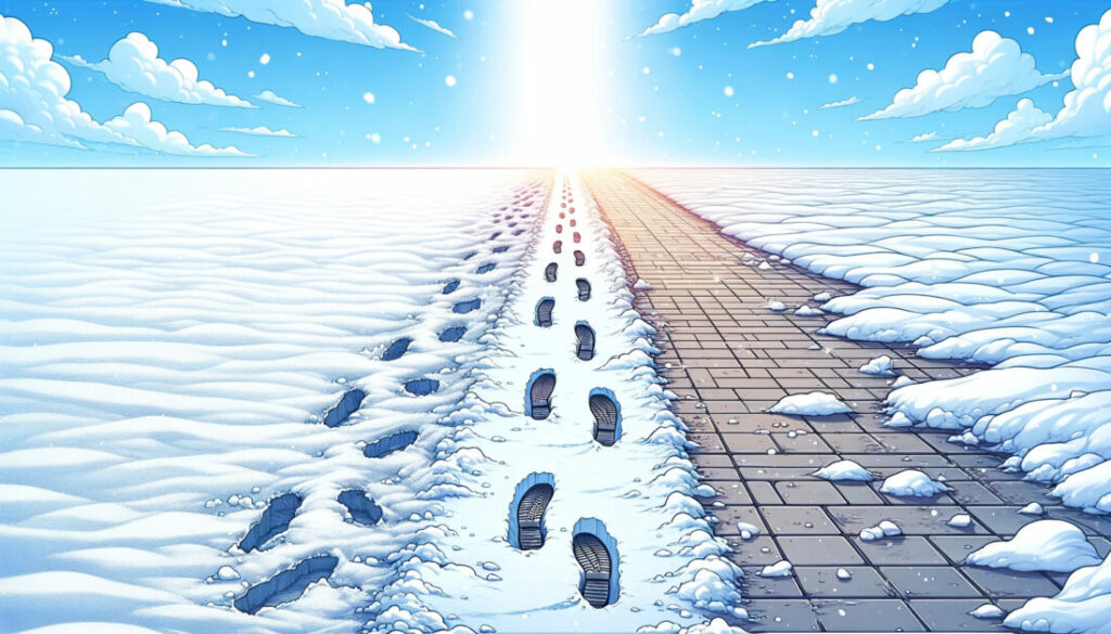 An illustration of a footprints on the ice snow ground