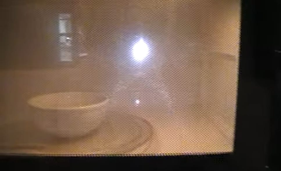 A bowl in a microwave oven