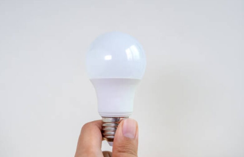 A person holding a light bulb