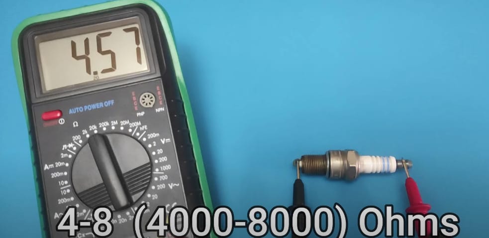 A reading of 4.57 on the multimeter test of a spark plug