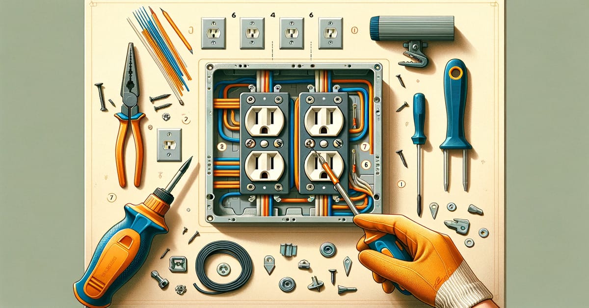 An illustration of a person working on a double electrical outlet