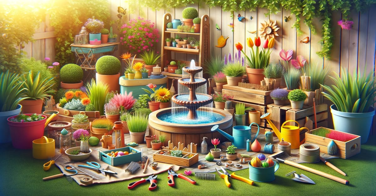 A DIY garden featuring a variety of potted plants and tools to transform your yard