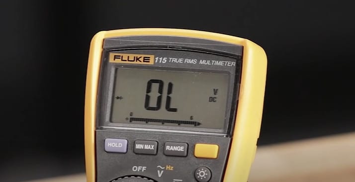 A FLUKE multimeter with OL reading in it