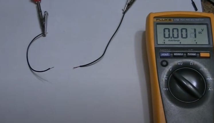 A multimeter featuring two wires