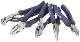 A set of blue and black pliers on a white background