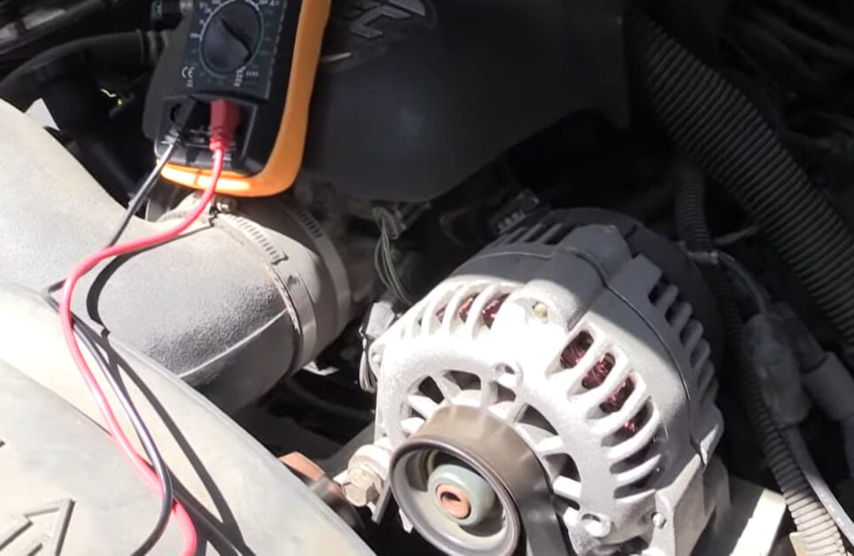 A car with a multimeter attached to it is used to measure the electrical output, such as voltage