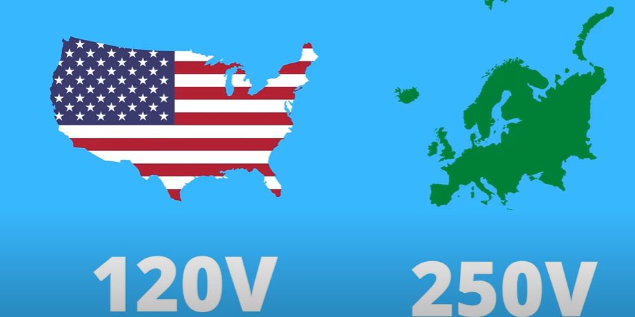 A map of USA and other map with 120V and 250V captions