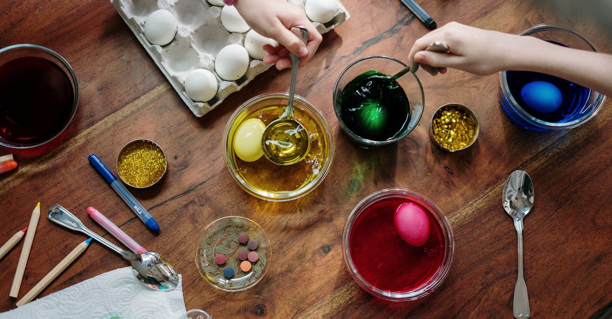 eggs dip on colorful liquids