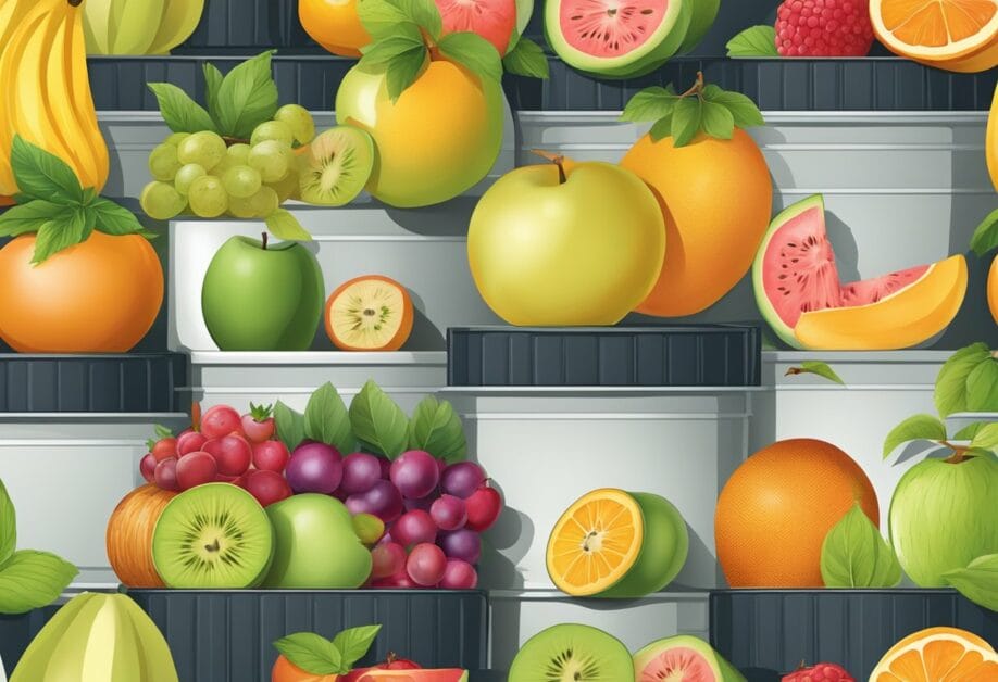 Fruits arranged in proper storage containers, rotated regularly for even ripening