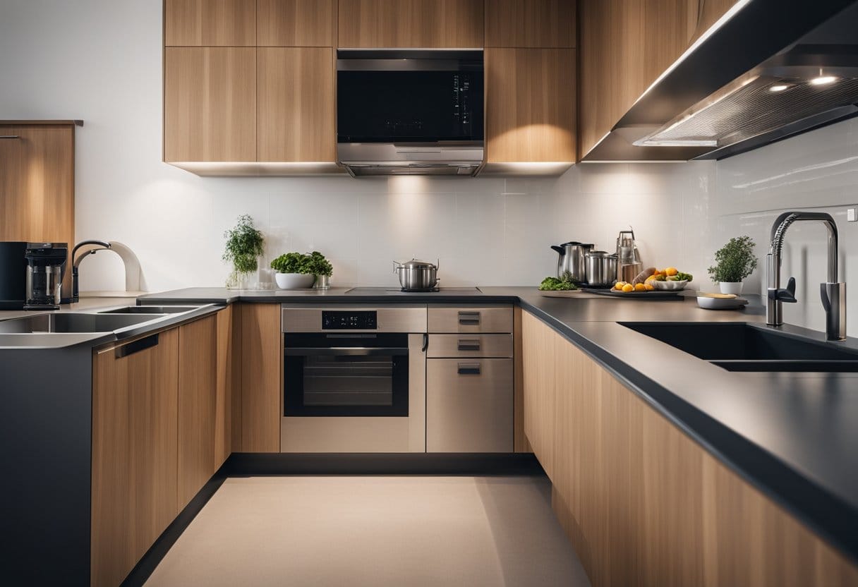 A small galley kitchen with clever storage solutions and efficient layout, maximizing space