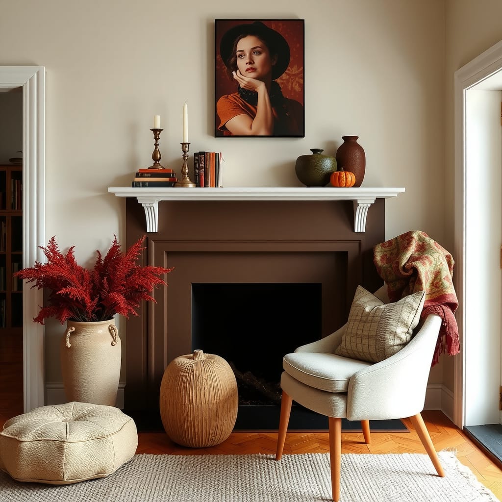 Cozy Interior Styling: Living Room, Mantel, And Throws