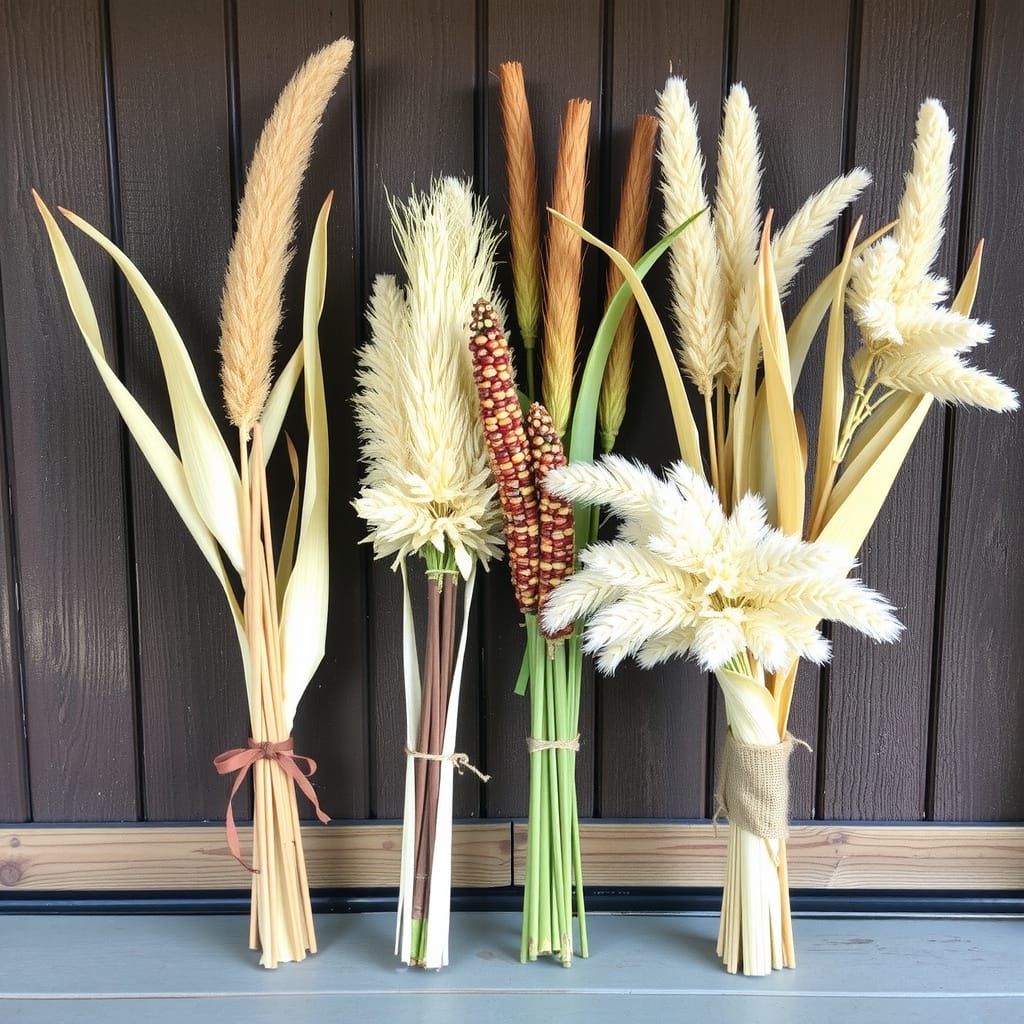 Dried Cornstalks, Grasses, And Natural Bundles