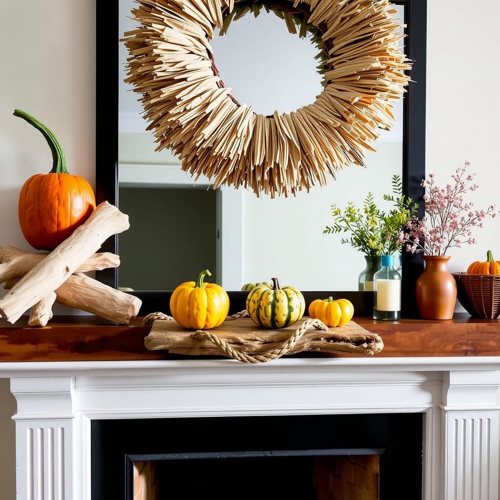 Fireplace Mantel Styled With Natural Finds
