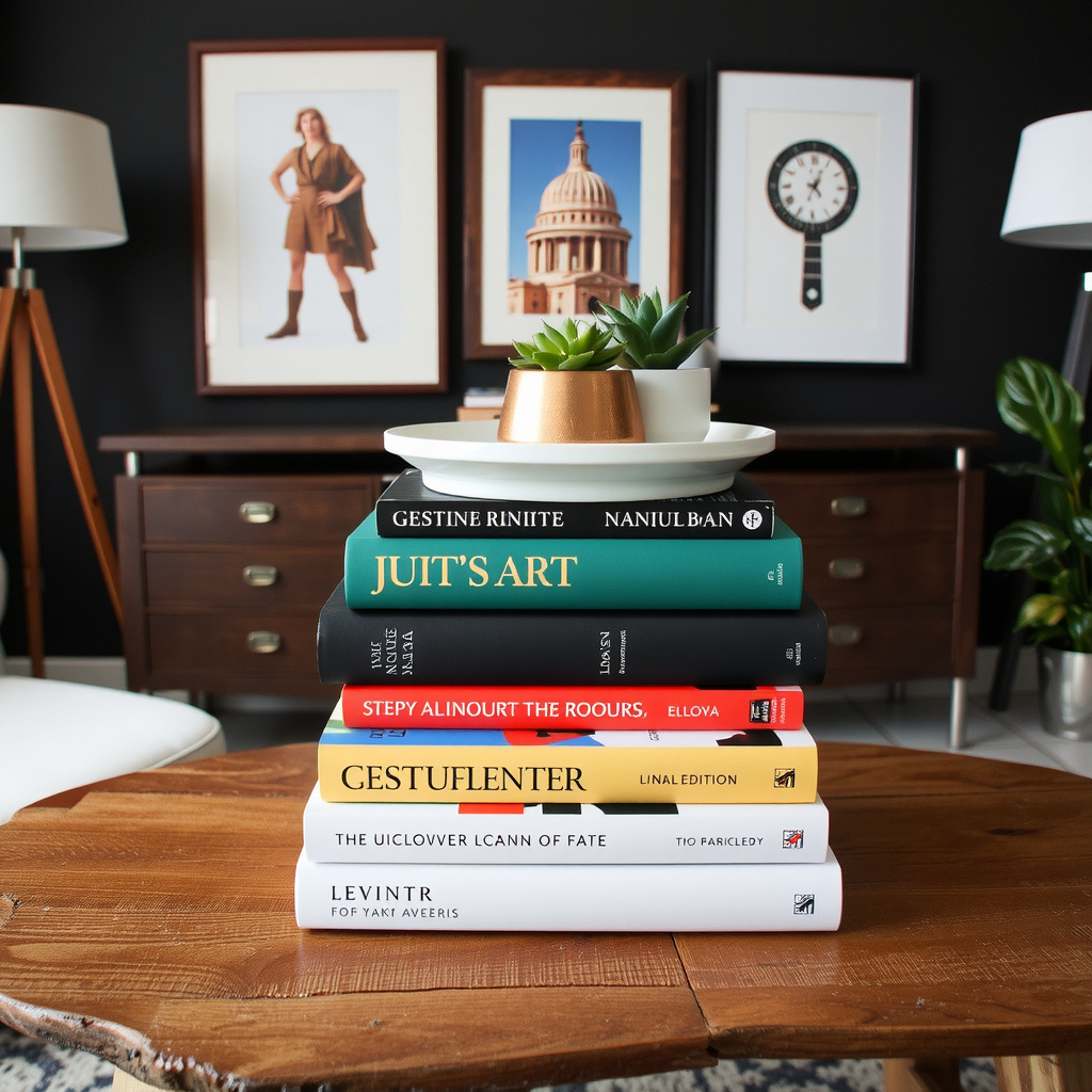 8) Display curated coffee table books for style and personality.