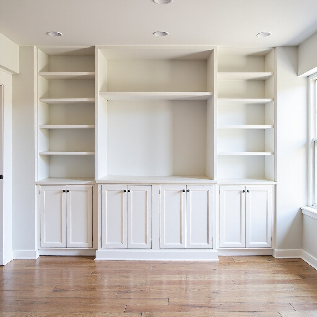 Open floor plans with minimalistic, built-in shelving