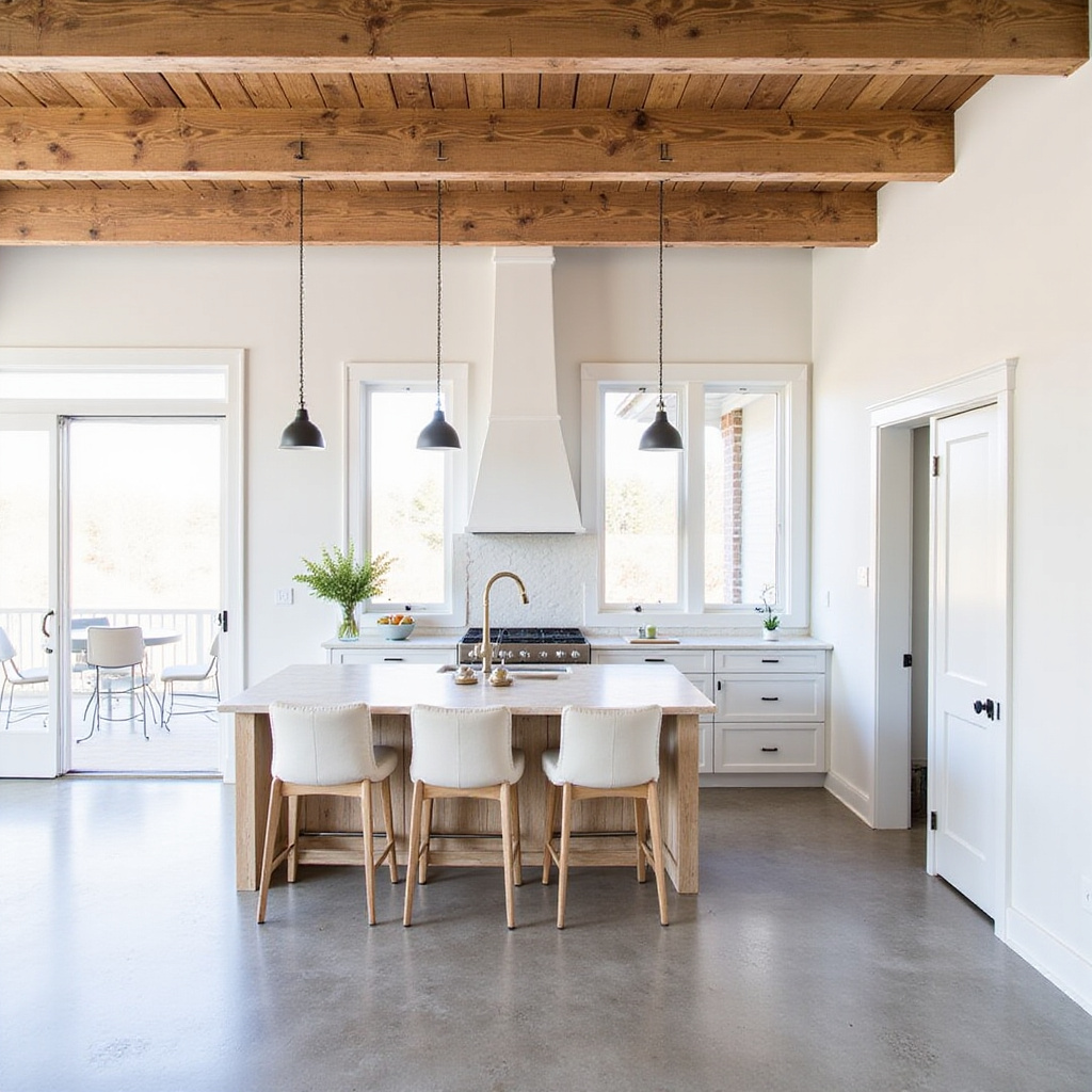1. Layer Rustic Wood Beams With Clean Modern Finishes