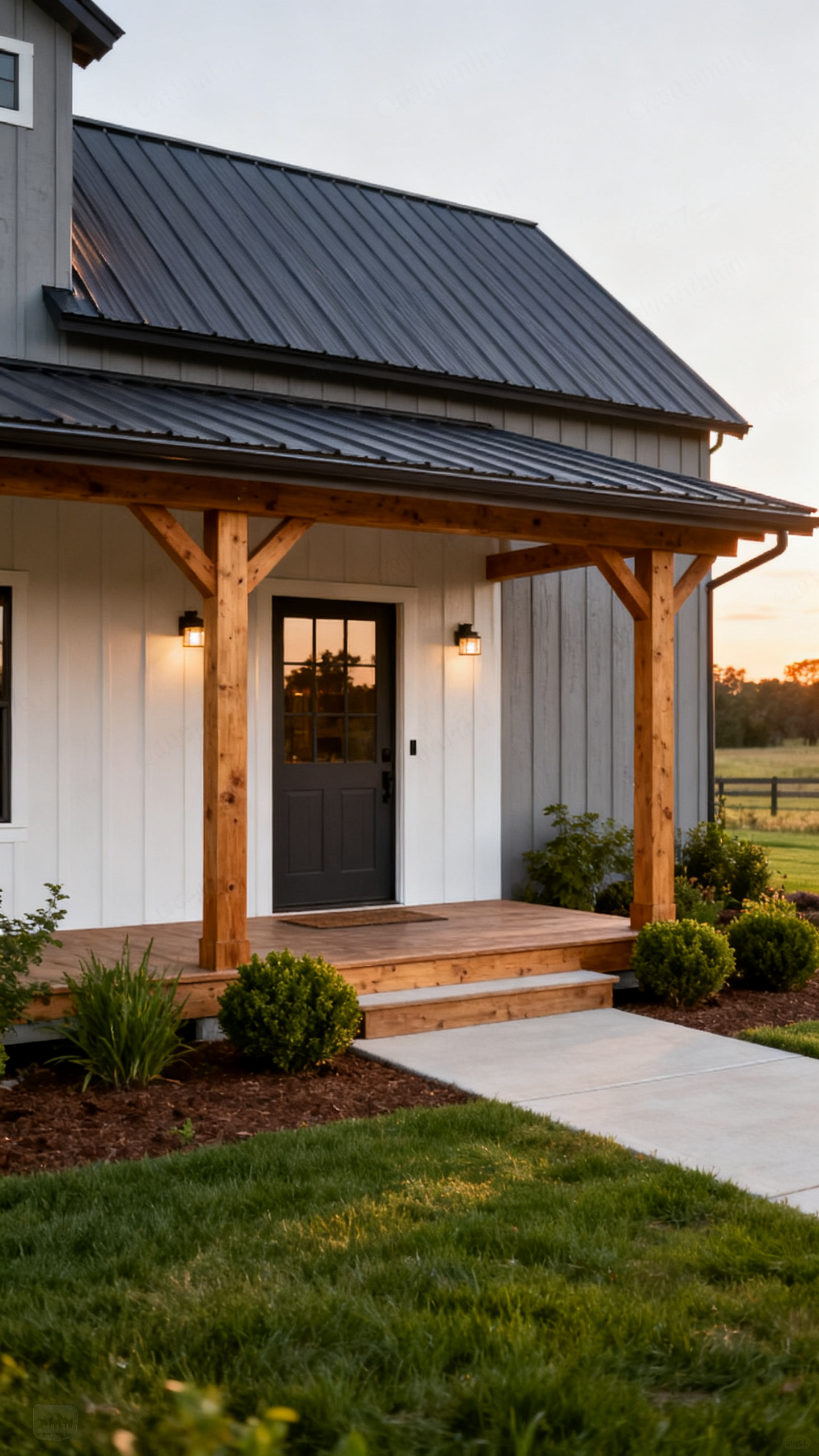 Columbia barndominium covered entry with walkway, driveway, and warm curb appeal