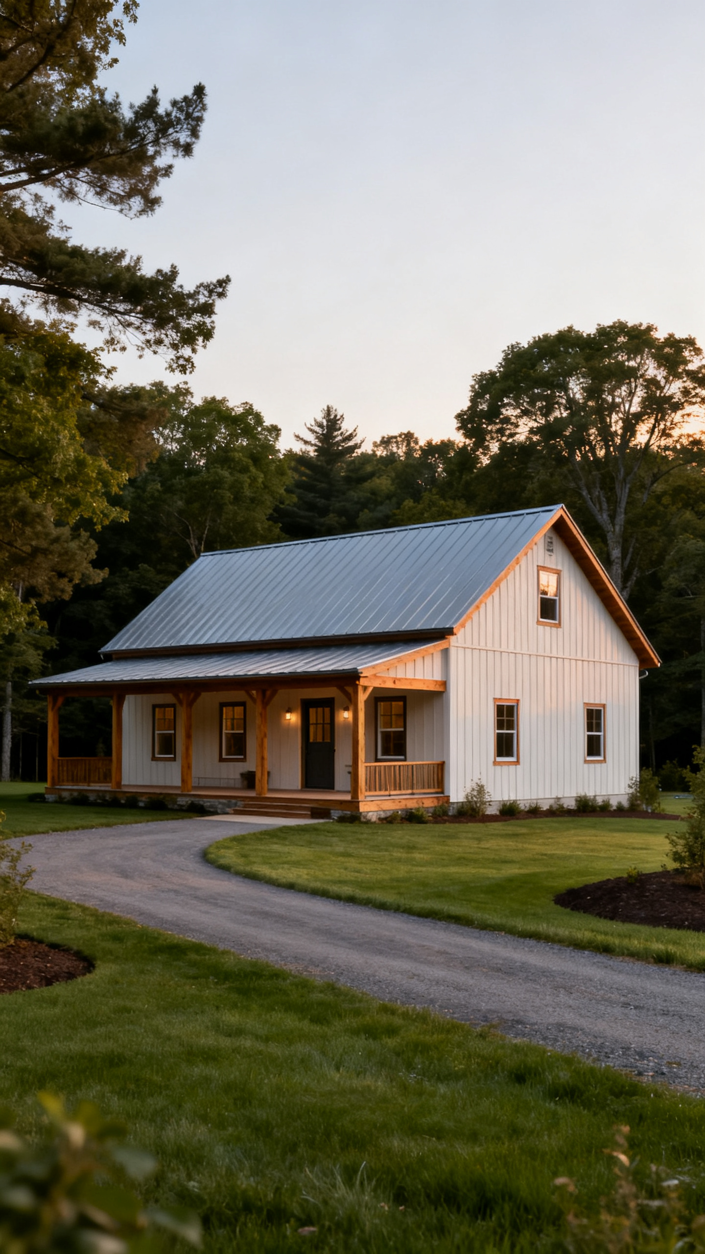 Connecticut barndominium showing full exterior layout, driveway approach, and site connection